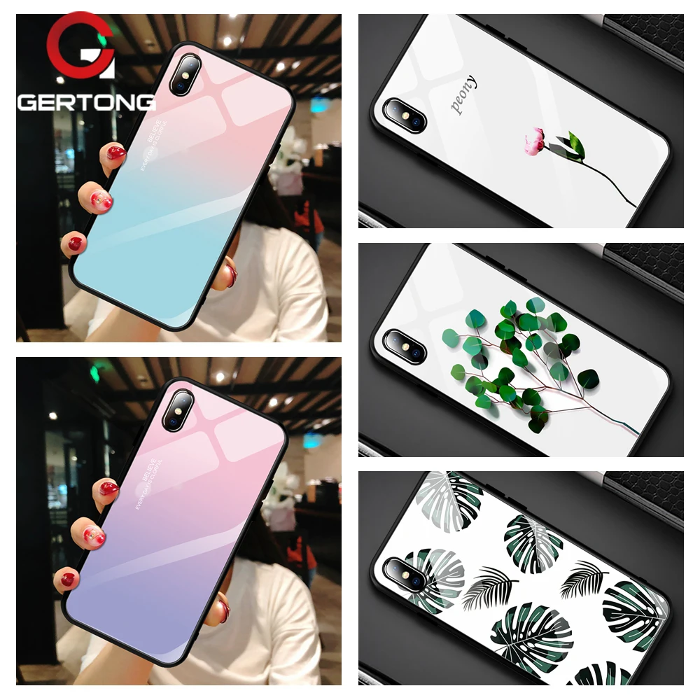 

Gradient Tempered Glass Phone Case For iPhone 7 8 XR X 6S 6 S 7 Plus XS Max Cover Soft TPU Edge Cover Colorful Luxury Shell