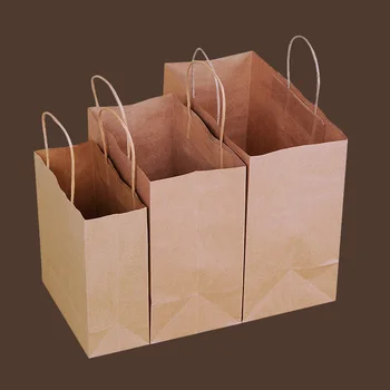 

10 Pcs 3 sizes Brown kraft paper bag with handle clothing Bread Candy Buffet Bags food packaging Boutiques bento Custom