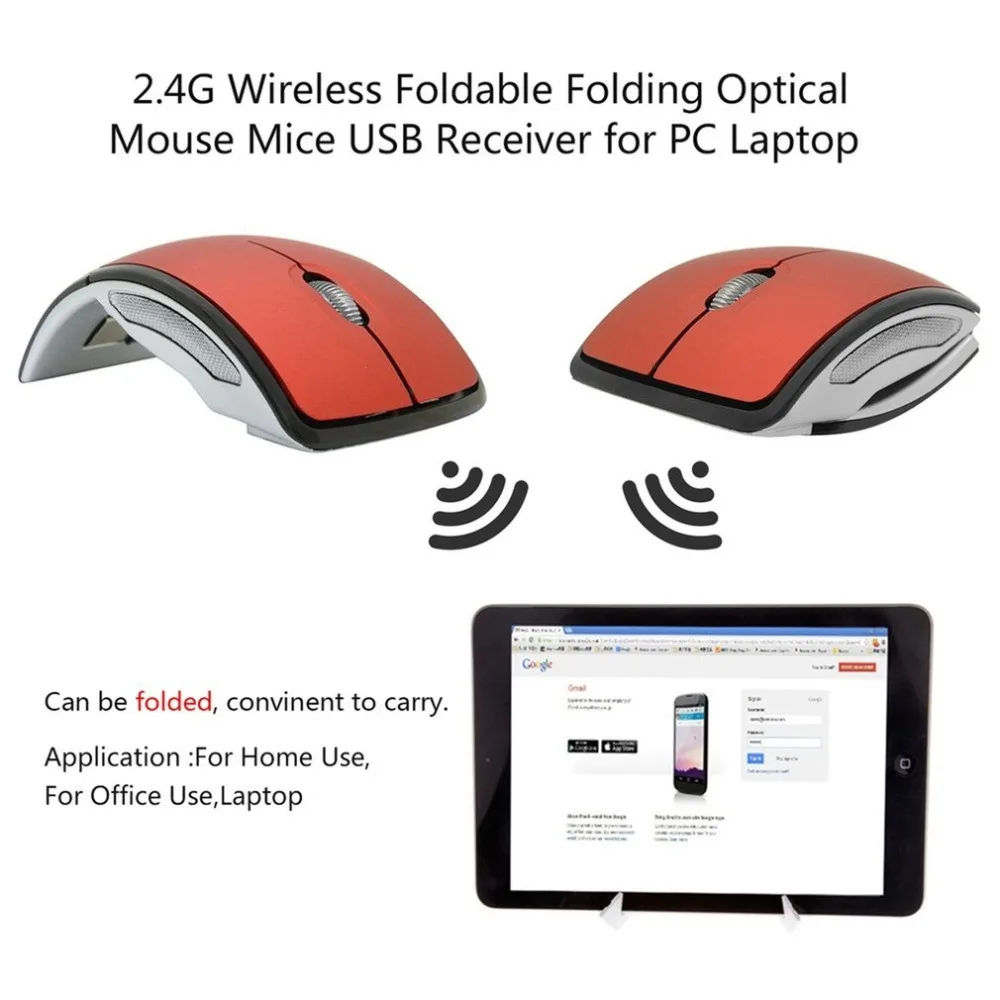 

Convinent Folding Wireless Mouse for PC Laptop Computer Mini USB 2.4Ghz Snap-in Transceiver Optical Foldable