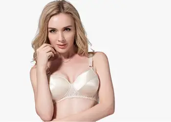 

Woman Plus Size Full Cup Wire Free Solid Bow 100% Silk Bras Female Push Up Adjusted-straps Three Hook-and-eye 100% Silk Bra