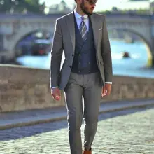 Последний дизайн пальто брюки серый смокинг жениха итальянский стиль, для мужчин Свадебный Выпускной ужин костюмы джентльмен костюм(пиджак+ брюки+ жилет) terno