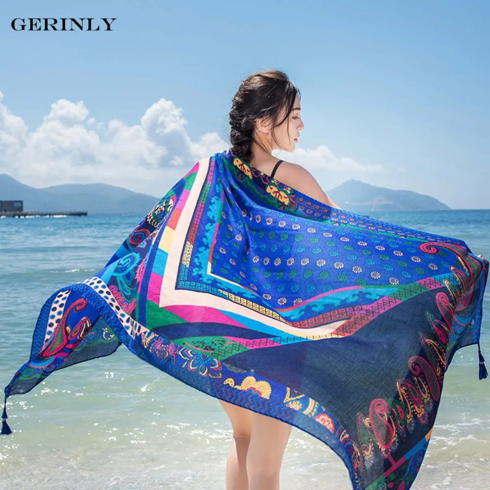 180CM Bohemian Beach Towel With Tassels Bikini Cover Up Large Printing