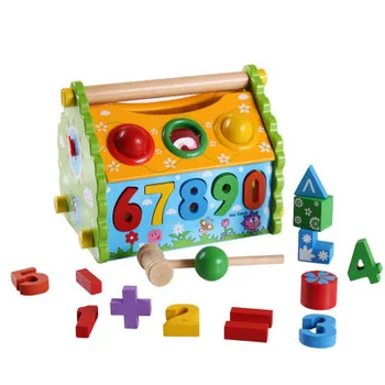 

Kids Wooden Mini Clock Building Blocks House Digital Shape Matching Children Educational Early Learning Toys
