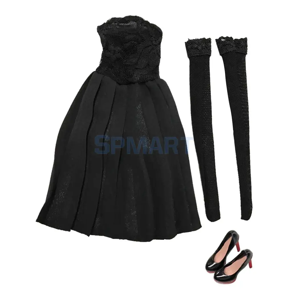 1/6 Scale Strapless Skirt Formal Dress & Stiletto High Heels Shoes for 12 inch   Action Female Figure