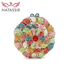 Natassie neue frauen bunte blume kristall abend handtasche für party hochzeit tasche kupplung geldbörse multi rosa gelb lx026