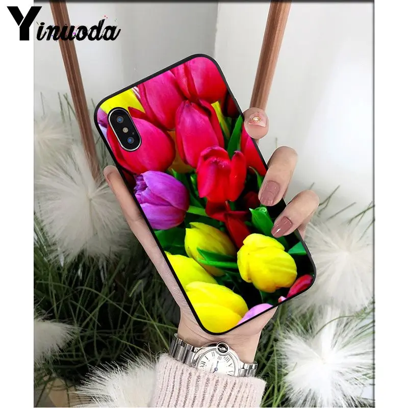 Yinuoda Tulip flower Colorful Cute Phone Accessories Case for Apple iPhone 8 7 6 6S Plus X XS MAX 5 5S SE XR Mobile Cover