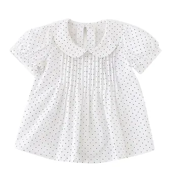 

Baby Shirts Kids Girl Peter Pan Collar Polka Dot Shirts Princess Outfit Clothes Toddler Short Sleeve Cotton Blouses