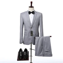 Light Gray Wedding Mens Suits Two Piece Notched Lapel Classic Formal Fit Groom Tuxedos Jacket Pants Blazer Foviva Style 09002