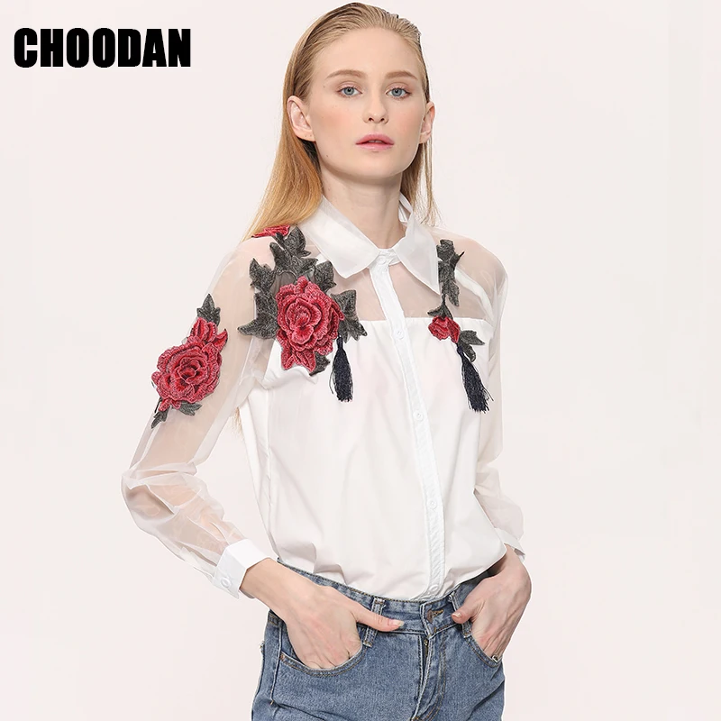 3D Flower Embroidery Blouses For Women 2018 Brand New Tops Summer Style