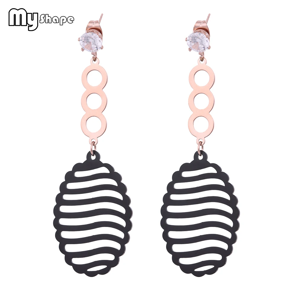 

My Shape Vintage Black Oval Hollow Long Drop Earrings Stainless Steel Crystal Geometric Earrings Bohemia Jewelry Women's Gifts