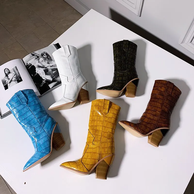 MORAZORA/Большие размеры 34-46, горячая Распродажа г. Новые женские ботинки до середины икры на высоком каблуке в стиле ретро брендовые ботинки осень-зима Дамская обувь