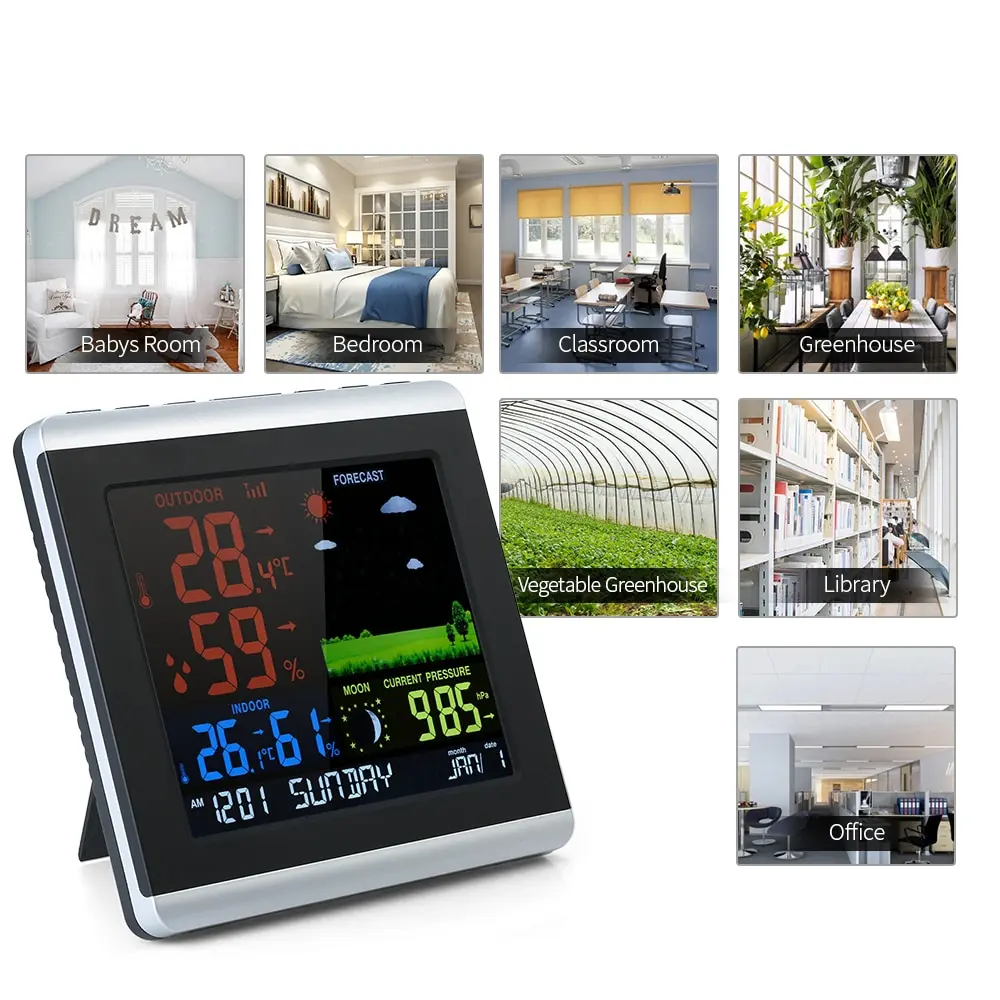 

Wireless Weather Station Thermometer Hygrometer Meter Indoor Outdoor Weather Forecast Barometer Alarm Clock with Backlight