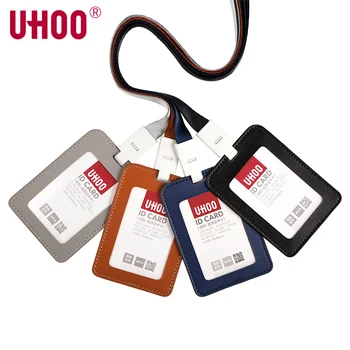 

UHOO 6810 Vertical PU Leather ID Card Holder Leather Card Holders Business Card Holder Bank Credit Card Holder with Lanyard