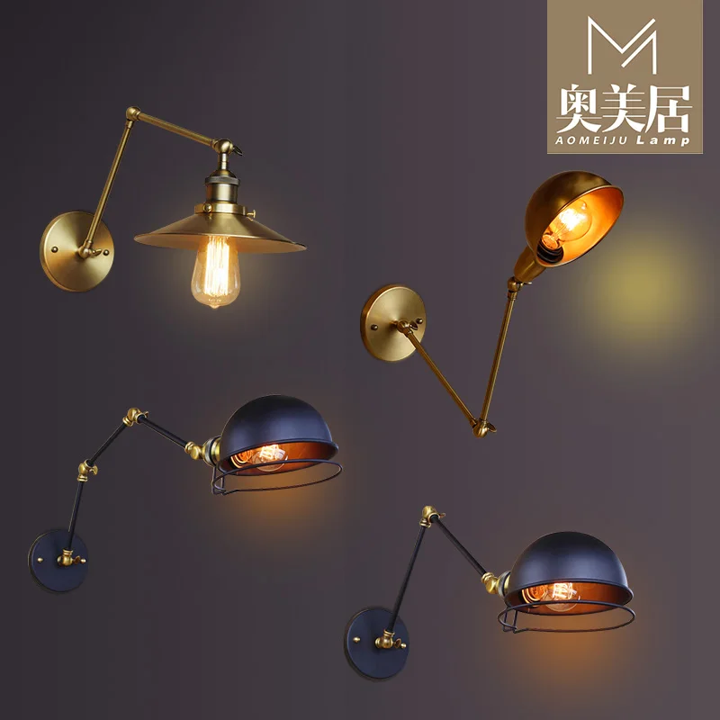 

retro American living room bedroom bedside lamp wall lamp industry LED rocker wall personality activities