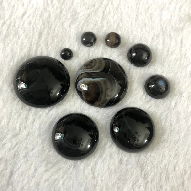 

100% Natural Black Onyx Agat e Bead Cabochon 6mm 8mm 10mm 12mm 20mm 25mm Round Gem Stone Jewelry Cabochon Ring Face,4pcs/lot