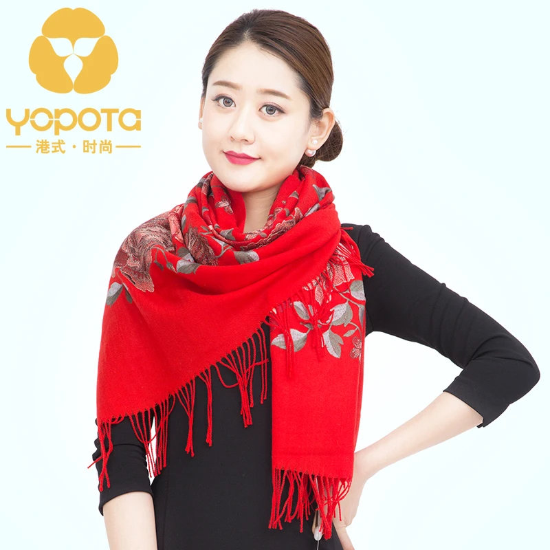 Yopota женские шерстяные роскошные шарфы в китайском стиле утолщенная теплая вышивка оверсайз длинная шаль первоклассный подарок