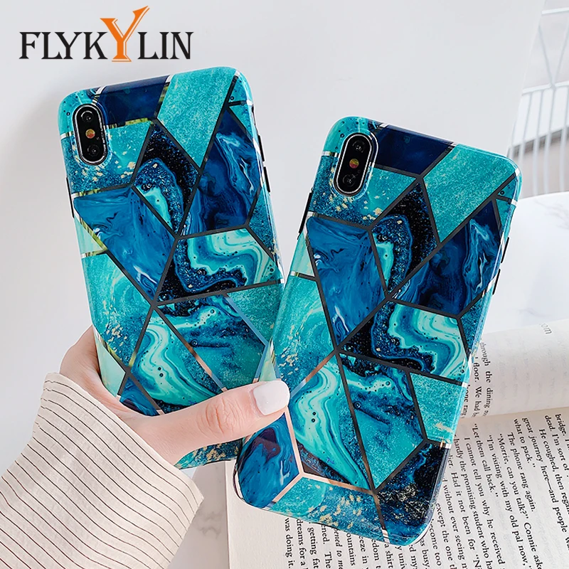 FLYKYLIN Blue Marble Splice Plating Case For iphone XS Max XR X Case For iphone 8 Plus 7 6 6S Back Cover Soft IMD Silicone Coque FLYKYLIN Blue Marble Splice Plating Case For iphone XS Max XR X Case For iphone 8 Plus 7 6 6S Back Cover Soft IMD Silicone Coque