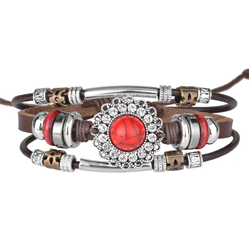 

Kirykle Leather Bracelets red Turquoises Multilayer Triple Beaded Wrap Bracelet for Men Women 6mm Wide Handmade Boho Jewelry