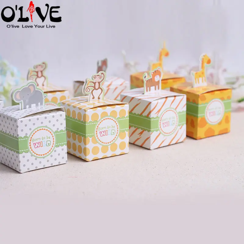 100 шт. милые животные Подарочный пакет конфеты коробки Бумага Baby Shower День