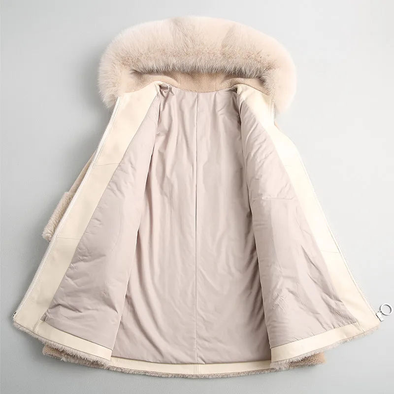 Capuchon Manteaux Laine À Fourrure Wyq1916 Femmes Manteau De Femme 2018 Camel Ayunsue Long Veste Naturel Tonte 18084 Des Moutons Réel Light Hiver Renard fI6gvYbm7y