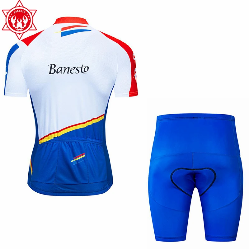 Летние для мужчин Banesto Велоспорт Джерси комплект нагрудник короткий рукав синий камуфляж одежда для велоспорта Велосипедный спорт быстросохнущая велосип