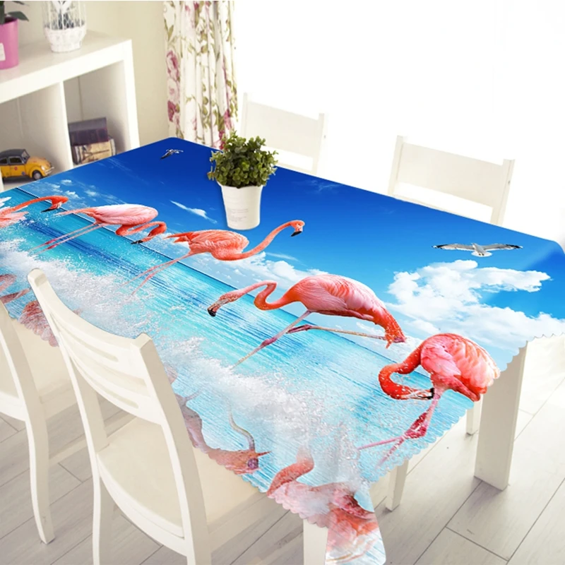 3D голубое море и небо вид Фламинго семейная скатерть из плотного хлопка прямоугольная/круглая скатерть для свадебного пикника Вечерние