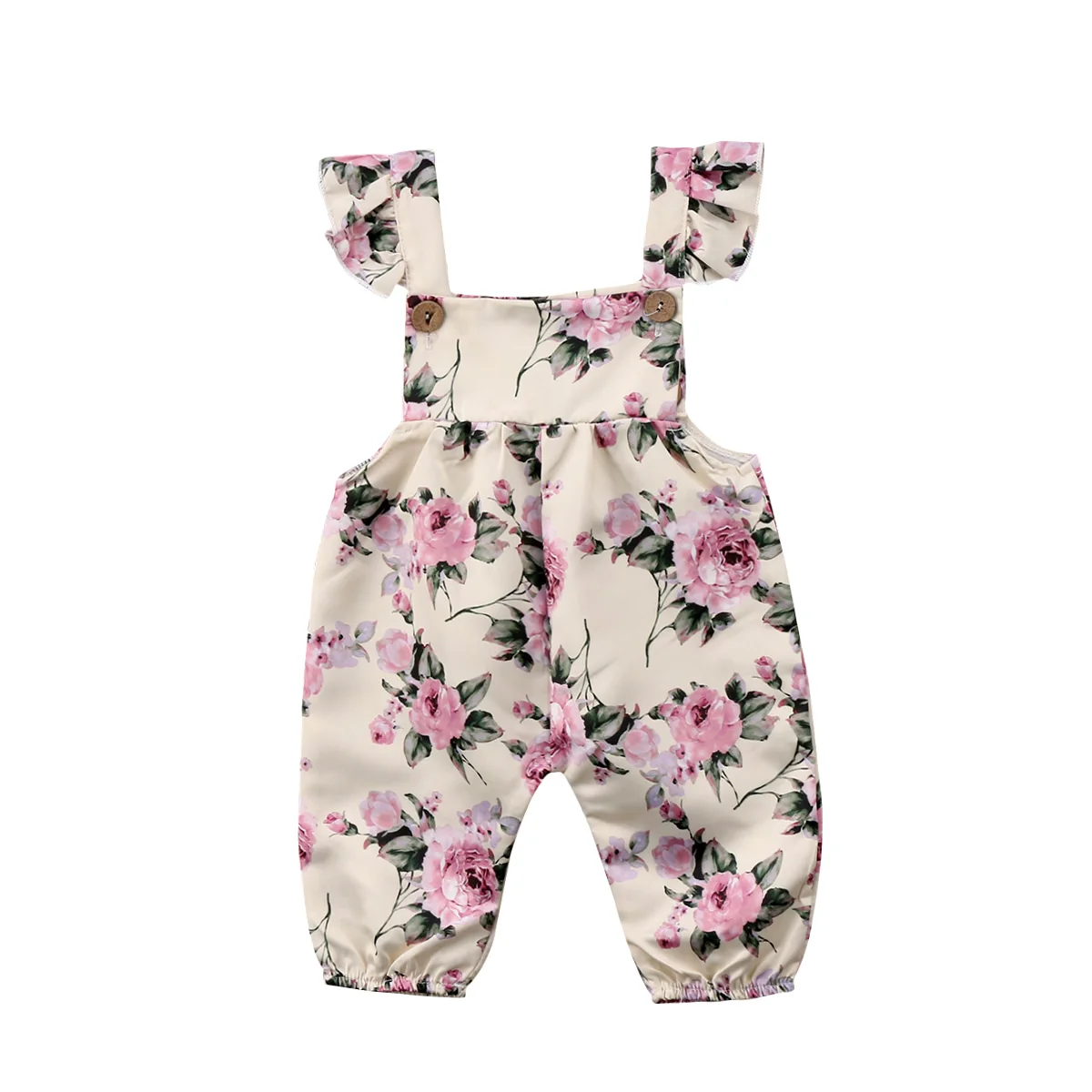 Одежда для новорожденных одежда для малышей Девушки Одежда, Цветочный комбинезон комбинезоны для девочек, 1 предмет, летняя одежда Комплекты одежды - Цвет: Бежевый
