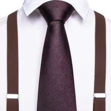 Модные коричневые подтяжки унисекс для взрослых для мужчин 3,5 ширина 6 зажим подтяжки для мужчин галстук набор регулируемые эластичные подтяжки для мужчин BD011-7141