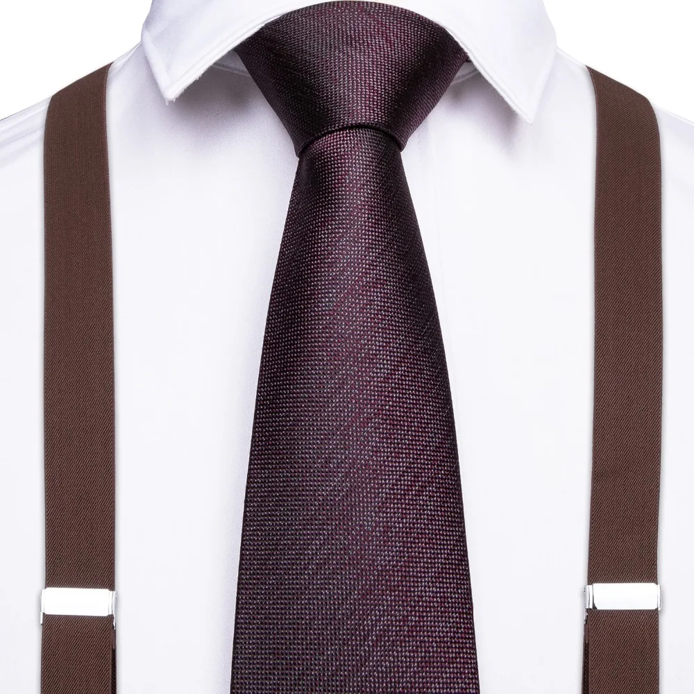 

Fashion Brown Unisex Adult Suspenders Men 3.5 Width 6 Clip Suspender Men's Tie Set Adjustable Elastic Men Braces BD011-7141