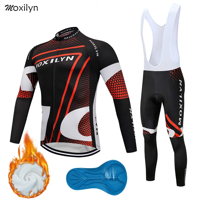 Moxilyn зимний термальный флисовый комплект для велоспорта Ropa Ciclismo Invierno Hombre Roupa Ciclismo велосипедная одежда красный костюм - Цвет: with fleece set 2