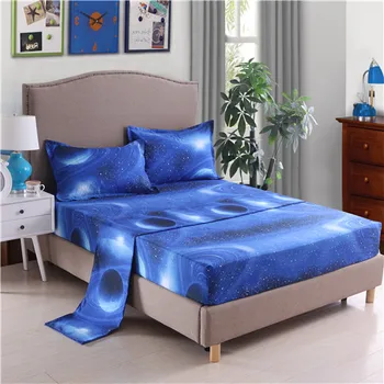 

Galaxy Bedding Set Single Twin/Queen Universe Outer Space Sheet Sets (Flat sheet +Fitted sheet+pillowcase)