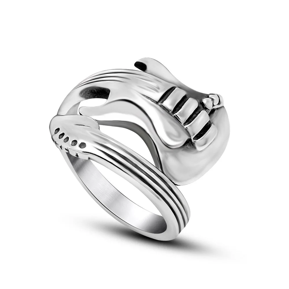 New Fashion Jewelry Stainless Steel Mens Ring Engraved Guitar Punk Rock Classic Silver Open Rings for Men Size 7-12