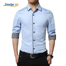 Covrlge 2017 Spring New Fashion Men Long Sleeve Shirts British Style Men Cotton Slim Fit Shirt Solid Men’s Brand Clothing MCL020