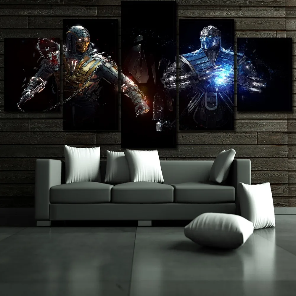 Framed Mortal Kombat Sub Zero V.S Scorpion 5 Piece Canvas Home Decor Wall Art 