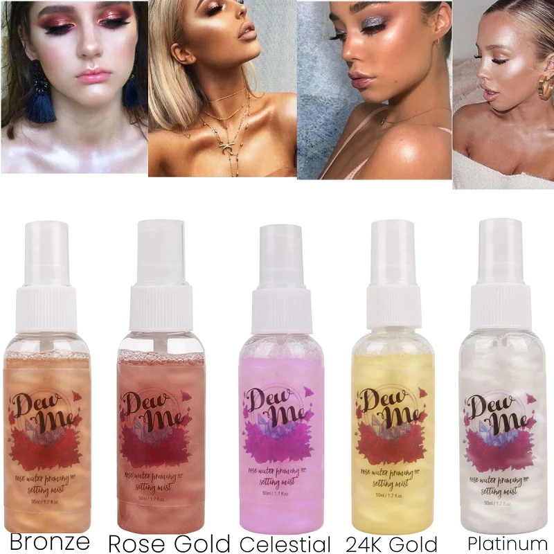 New Hot Highlighter Bronzer Liquid Setting Spray Illuminating Face Shimmer Long-lasting Brighten Glow Rose Gold Highlight Makeup