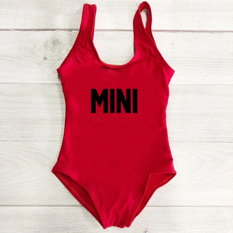 Детский слитный купальник с буквенным принтом, мини-Купальник для девочек, купальный костюм Милая пляжная одежда детская розовая, черная, красная, saida de praia maio - Цвет: RDBK