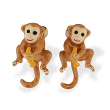 Прекрасный яркий Китай обезьяна ручная роспись эмалированные серьги-гвоздики унисекс ювелирные изделия Букле Doreille Femme Oorbellen Kupe