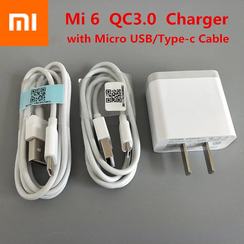 

Original XIAOMI Mi QC3.0 Quick Charger Adapter 12V/1.5A,Micro USB/TYPE-C Cable For Mi 4 4s a1 5 5s 6 Max 2 Redmi 4 4A Note 4 4X