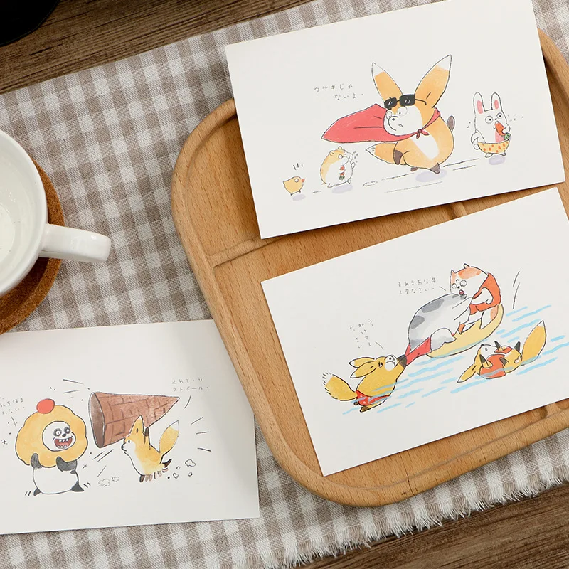 30 Sheets/Set A Beautiful Day Postcard Cute Cartoon Animals Greeting Message Cards Birthday Letter Envelope Gift Card