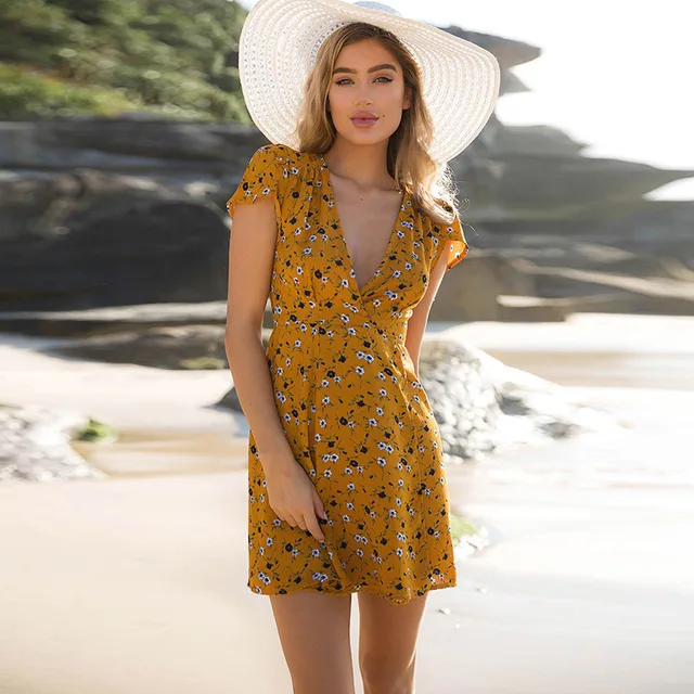 womens yellow floral dress