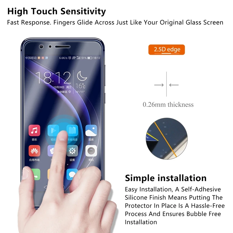 2.5D 0,26 мм 9H Премиум Закаленное стекло для huawei Honor 8 Защитная пленка для экрана для huawei Honor 8A 8 lite стекло