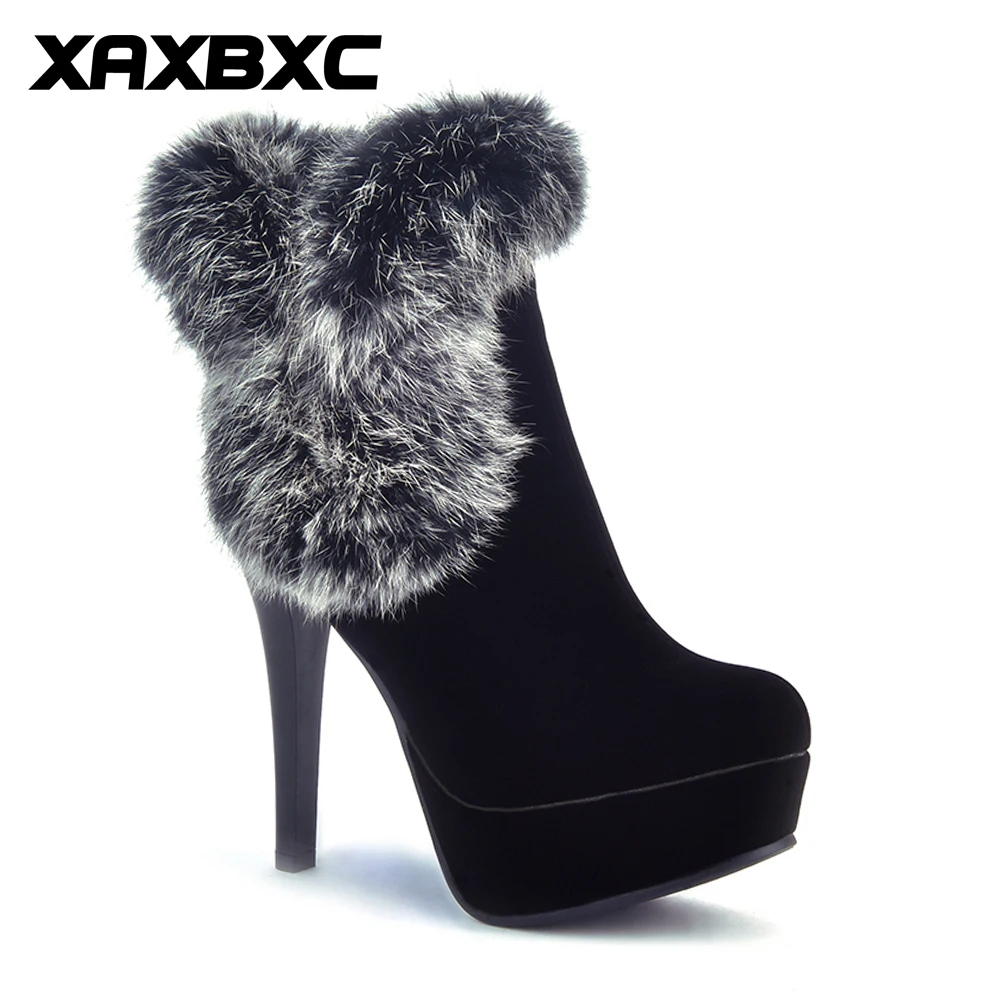 

XAXBXC 2018 Retro British Winter Plush Platform Boots Thin Heel Short Ankle Boots Warm Women Boots Handmade Casual Lady Shoes