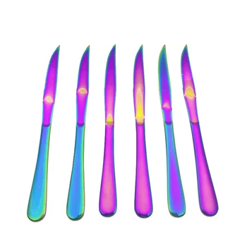 

Stainless Steel Rainbow Color Steak Knives Western Style Dinner Knives Electroplate Tableware Christmas Dinner Cutlery 6pcs/set