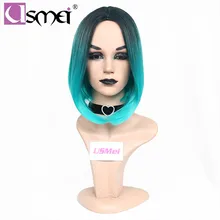 USMEI 3 цвета черный до синий Омбре волосы прямые синтетические парики термостойкие Короткие вечерние парик для студенческой вечеринки для женщин стиль Боба