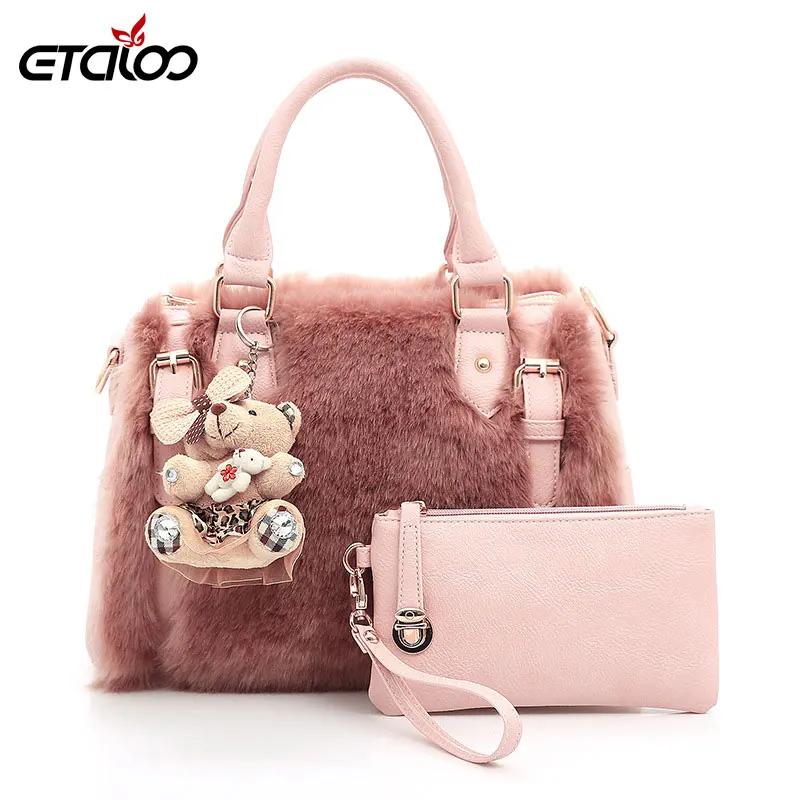 Новинка, женская зимняя сумка из кроличьего меха в европейском и американском стиле - Цвет: pink