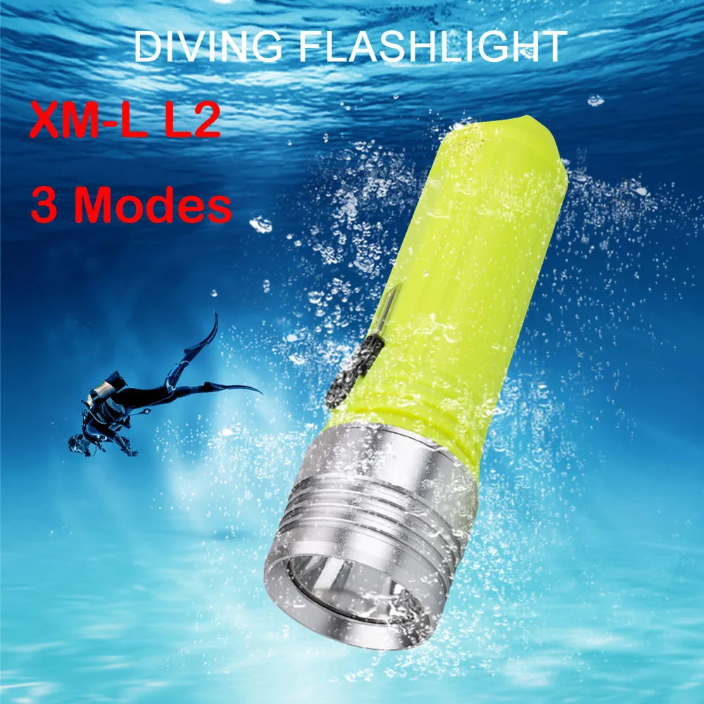 

3 Modes Waterproof Scuba Diving XM-L L2 LED Dive Flashlight Torch Light 18650 Searchlight Waterproof Work Hunting Spotlight Lamp