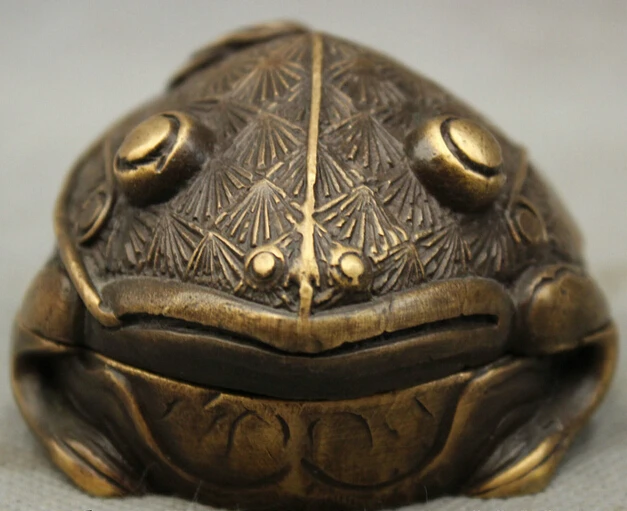 

JP S0114 Folk Chinese Pure Bronze Copper Wealth Hoptoad Toad Statue Box Incense Burner