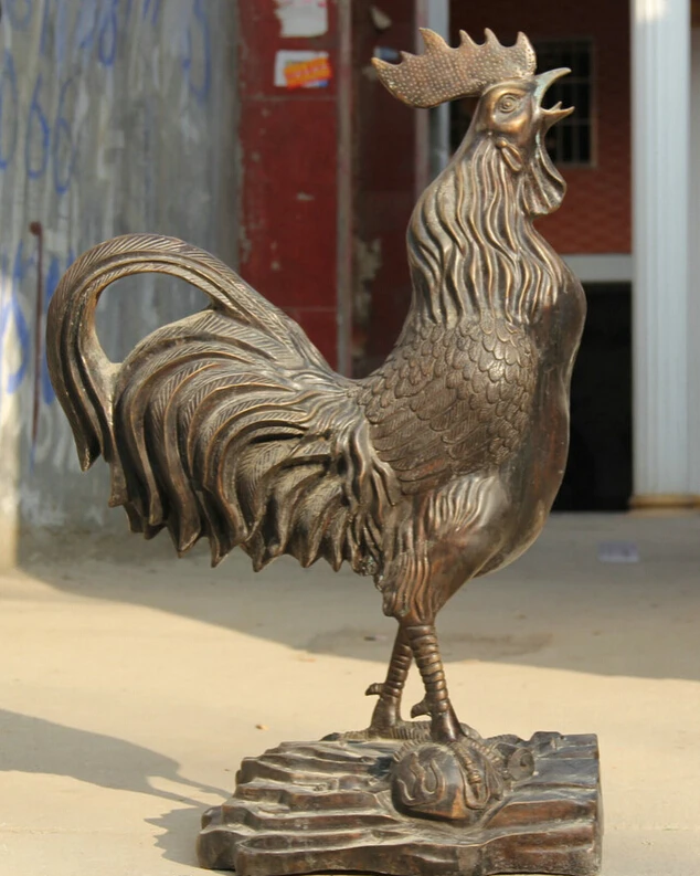 

USPS to USA S2217 33" Larger Chinese Bronze Folk Zodiac Year Rooster Cock chook sculpture Statue (B0413)