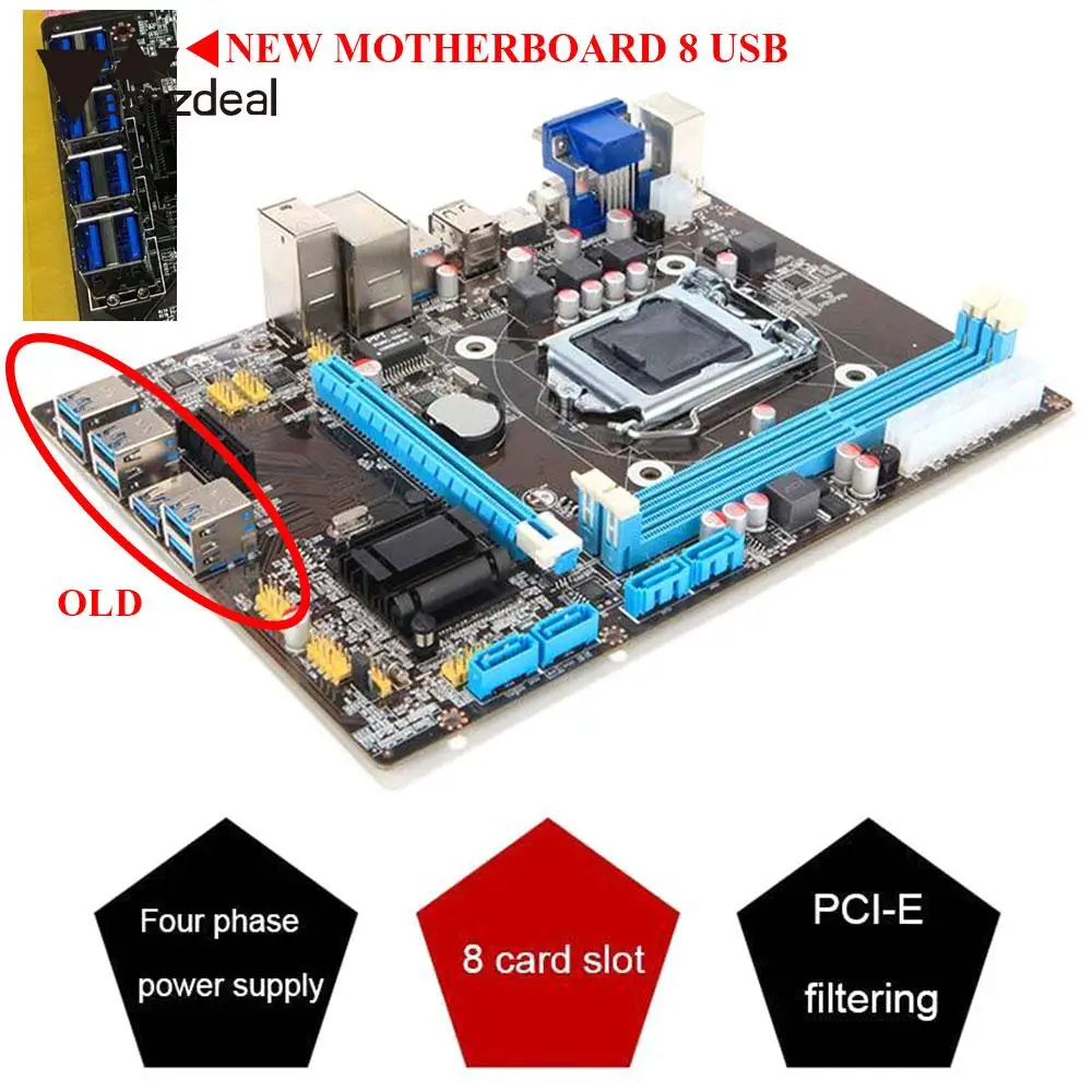 

amzdeal 24pin power 8 GPU High Speed B85 BTC Mining Motherboard Extender Riser Board for Rig Ethereum Adapter Card