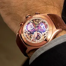 Риф Тигр/RT Хронограф Спортивные часы для мужчин Скелет циферблат с датой три счетчика светящиеся розовое золото уникальные часы RGA792